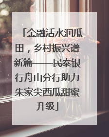 金融活水润瓜田，乡村振兴谱新篇——民泰银行舟山分行助力朱家尖西瓜甜蜜升级